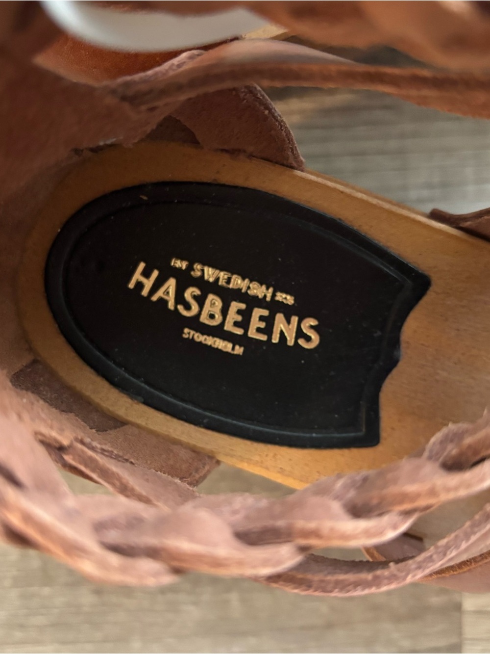 Swedish Hasbeens Gladiator Clogs, distinctive design braided Straps Brown 37 - Picture 2 of 5